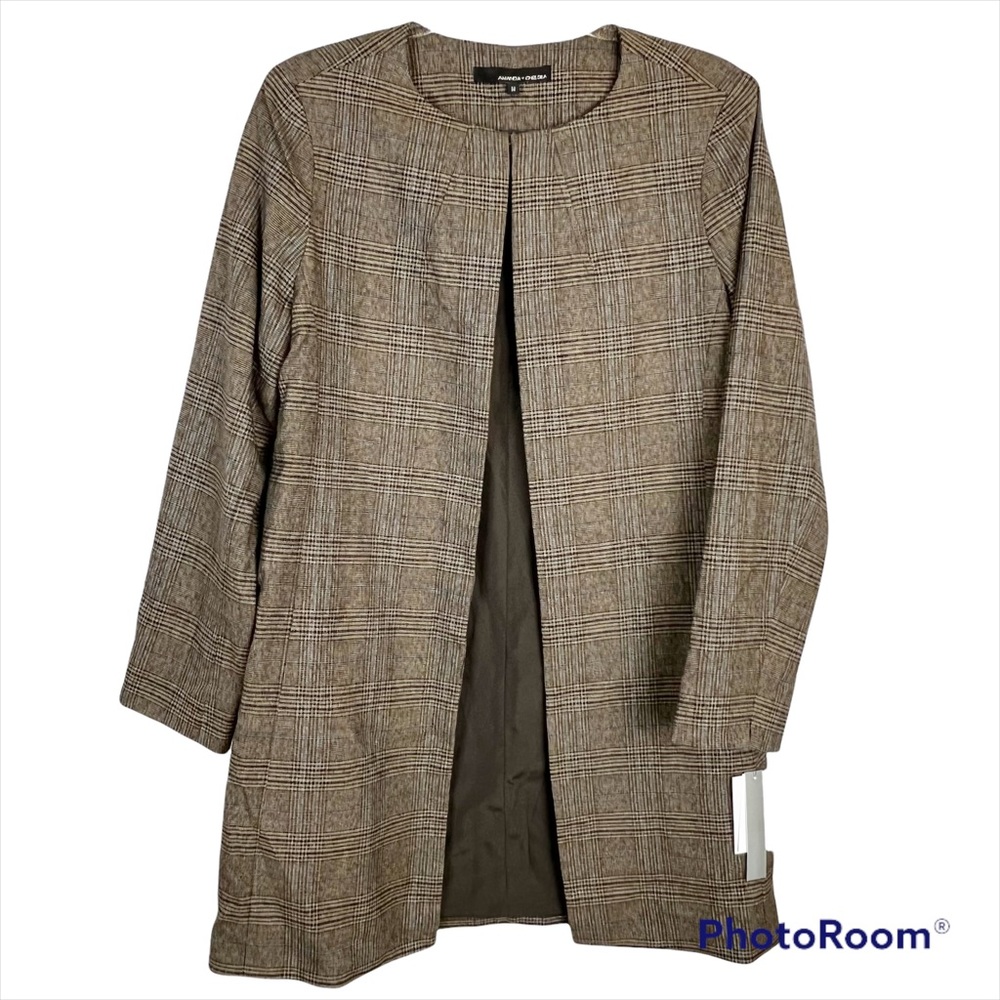 NWT Amanda And Chelsea Brown Multi-Color Plaid Ponti Topper Jacket